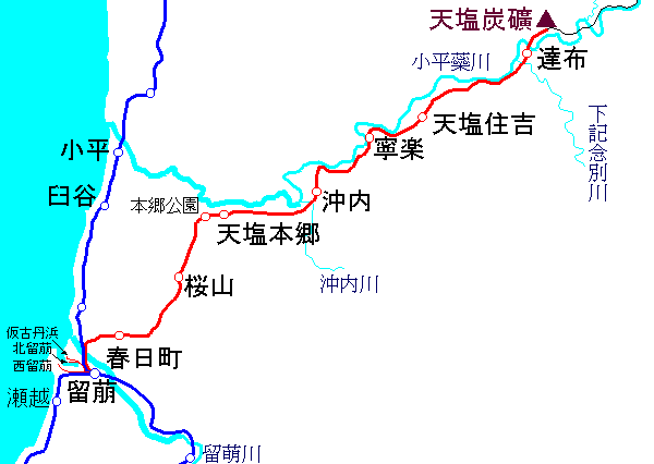 天塩炭礦鉄道路線図