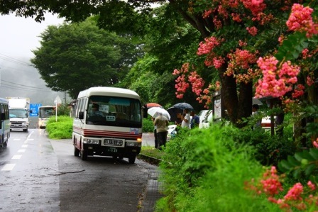 大分交通グループ、玖珠観光バス。豊後森行きを二瀬バス停にて
