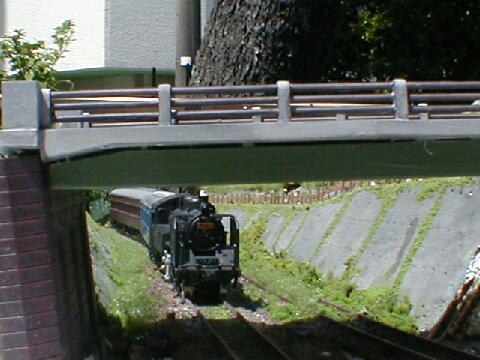 跨線橋をくぐる蒸機列車