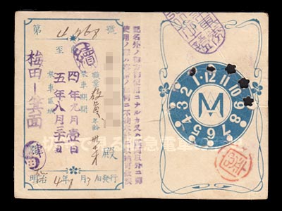 職業の文字が印刷された日本精版印刷合資会社製の定期券
