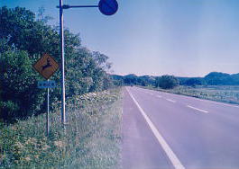 国道44号線。「動物注意」の標識が多い。