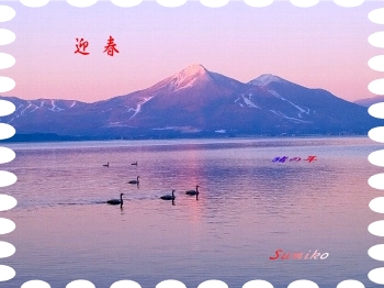 写真は磐梯山と白鳥です。